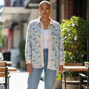 POL women’s small button down long sleeve butterfly shirt NEW